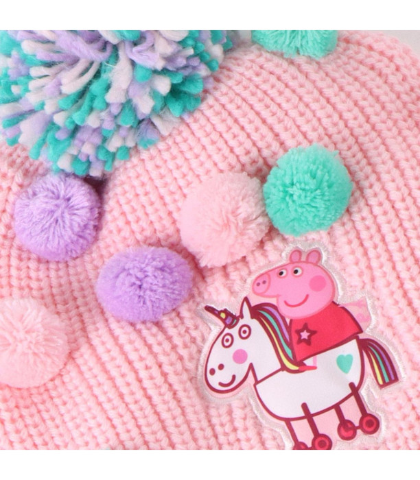 CHILDREN'S HAT WITH POM POMS, SCARF AND GLOVES PEPPA PIG Cerda