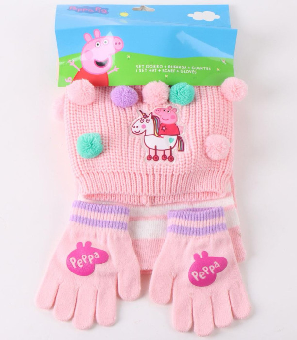CHILDREN'S HAT WITH POM POMS, SCARF AND GLOVES PEPPA PIG Cerda