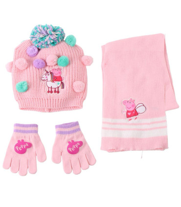 CHILDREN'S HAT WITH POM POMS, SCARF AND GLOVES PEPPA PIG Cerda