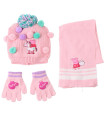 CHILDREN'S HAT WITH POM POMS, SCARF AND GLOVES PEPPA PIG
