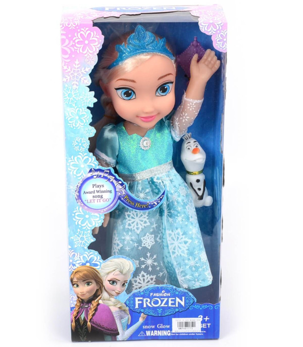 DOLL ICE PRINCESS WITH CROWN AND OLAF IN BOX + SOUND Armtoys
