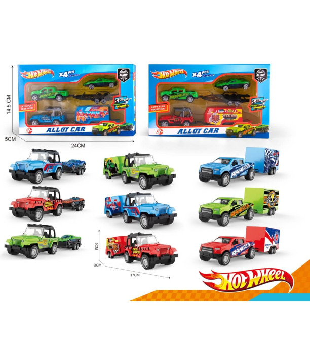3 METAL CARS WITH TRAILER IN BOX Armtoys