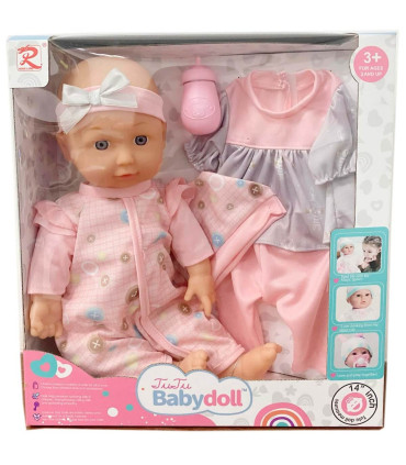 DOLL BABY WITH GREEN OVERALL + 10 SOUNDS AND ADDITIONAL CLOTHING 35 CM Armtoys