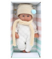 MINI BABY DOLL WITH WOVEN HAT AND SCARF 25 CM