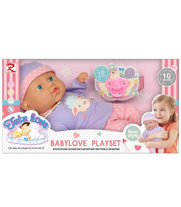 LAYING BABY DOLL WITH 10 SOUNDS AND BIBERON Armtoys