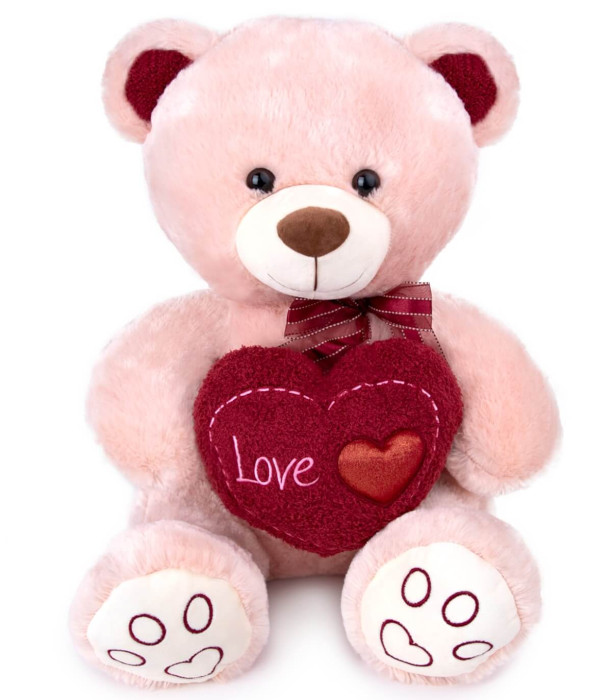 PLUSH BEAR WITH HEART 40 CM ECRU/BEIGE Amek toys