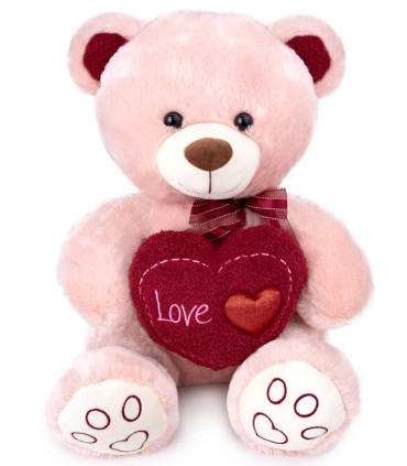 PLUSH BEAR WITH HEART 30 CM ECRU/BEIGE Amek toys