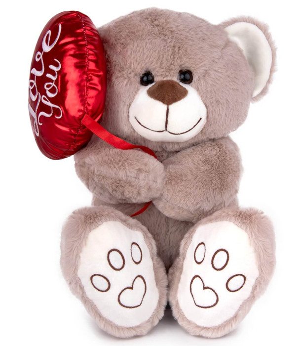 PLUSH BEAR WITH HEART BALLOON 20 CM WHITE/GRAY Amek toys