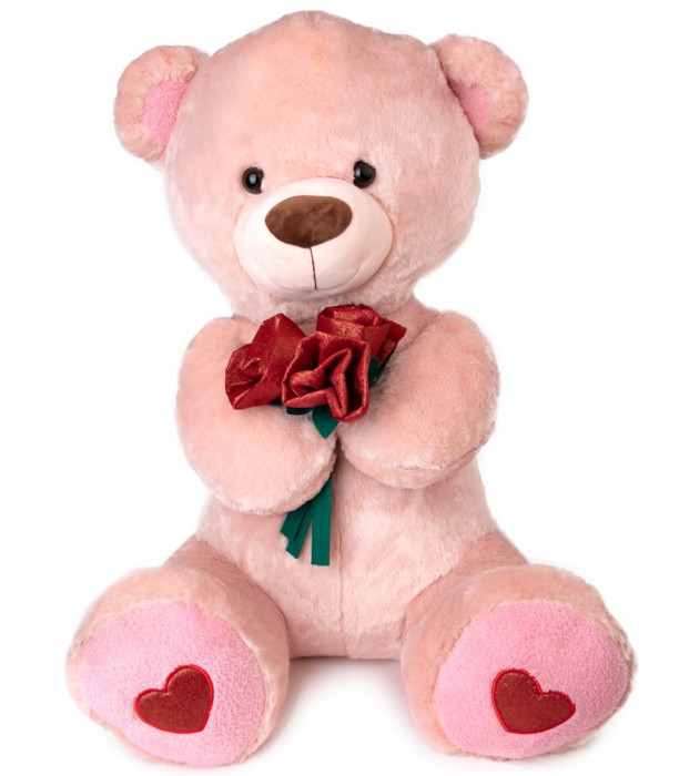 PLUSH TEDDY BEAR WITH ROSES 80 CM ECRU/BEIGE Amek toys