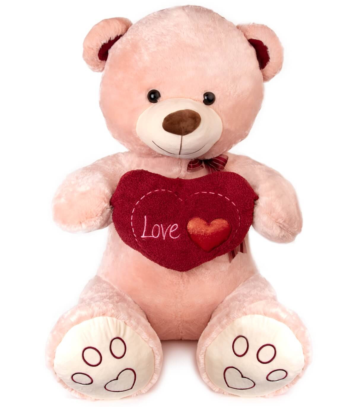 PLUSH LARGE TEDDY BEAR WITH HEART 100 CM BEIGE/ECRU Amek toys