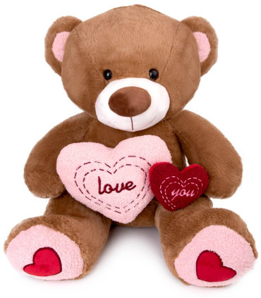 PLUSH BEAR WITH TWO HEARTS 60 CM BEIGE/BROWN Amek toys