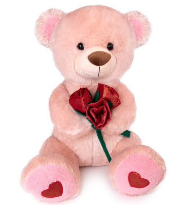 PLUSH TEDDY BEAR WITH ROSES 60 CM BEIGE Amek toys