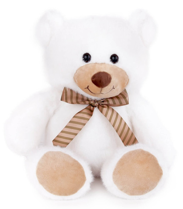 PLUSH TEDDY BEAR WITH BOW 32 CM BEIGE/WHITE Amek toys