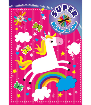 COLORING BOOK SUPER STICKER & COLOR 32 PAGES 6 TYPES Boek Specials Nederland bv