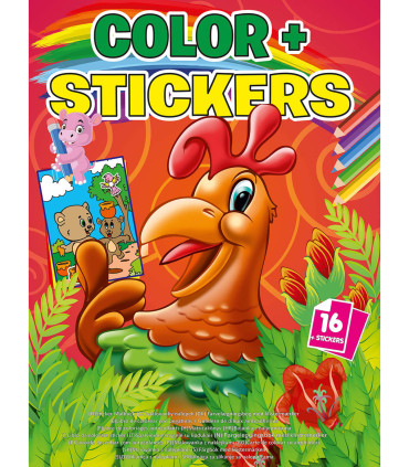 COLORING BOOK COLOR + STICKERS 16 PAGES 4 TYPES Boek Specials Nederland bv