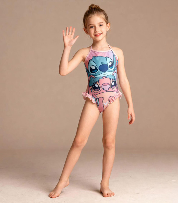 KIDS' ONE-PIECE SWIMSUIT STITCH PINK 5-12 YEARS. Cerda