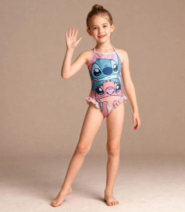 KIDS' ONE-PIECE SWIMSUIT STITCH PINK 5-12 YEARS. Cerda