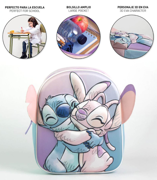 CHILDREN'S BACKPACK 3D STITCH & ANGEL 30X30 CM Cerda