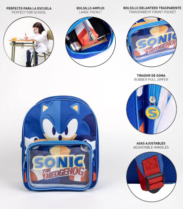CHILDREN'S BACKPACK WITH FRONT POCKET SONIC 32X28 CM Cerda