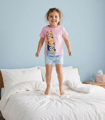 CHILDREN'S SUMMER PAJAMAS BLUEY PINK 3-6 YEARS. Cerda