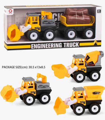 ДЕТСКИ СТРОИТЕЛЕН КАМИОН С РЕМАРКЕ И ДЪРВА В КУТ. 3 ВИДА Armtoys