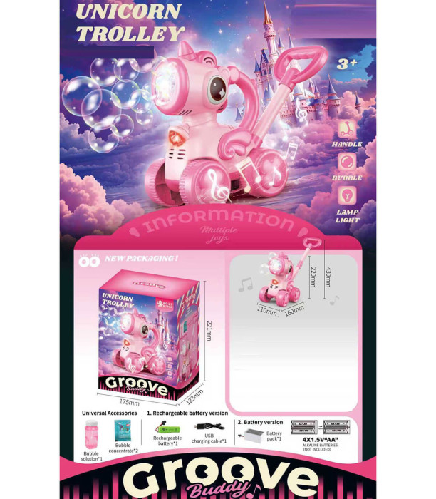 UNICORN FOR SOAP BUBBLES WITH RECHARGEABLE BATTERY 