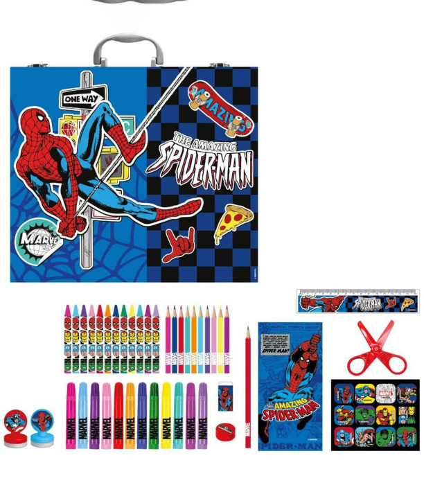 DRAWING SET IN CASE WITH METAL HANDLE SPIDERMAN