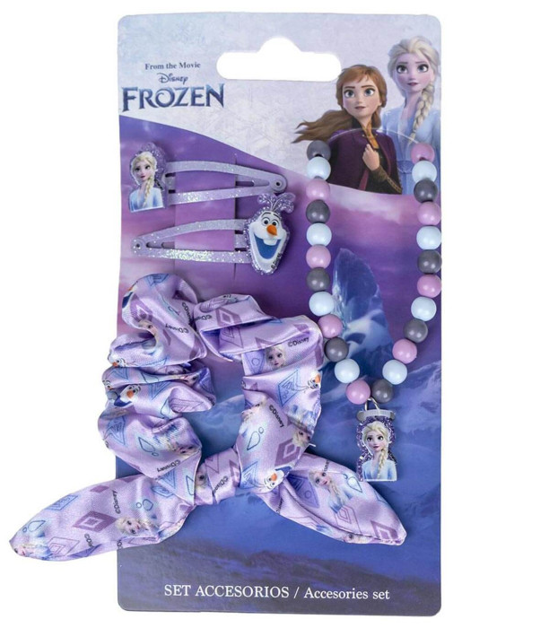 SCRUNCHIE ELASTICS WITH 2 HAIR CLIPS AND FROZEN NECKLACE