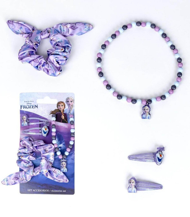 SCRUNCHIE ELASTICS WITH 2 HAIR CLIPS AND FROZEN NECKLACE