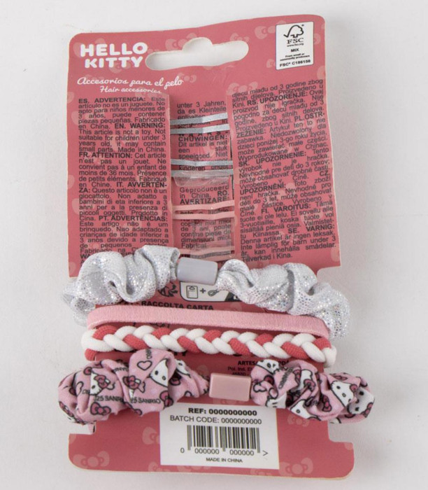 ELASTICS AND HAIR TIES 8 PCS ON CARDBOARD HELLO KITTY