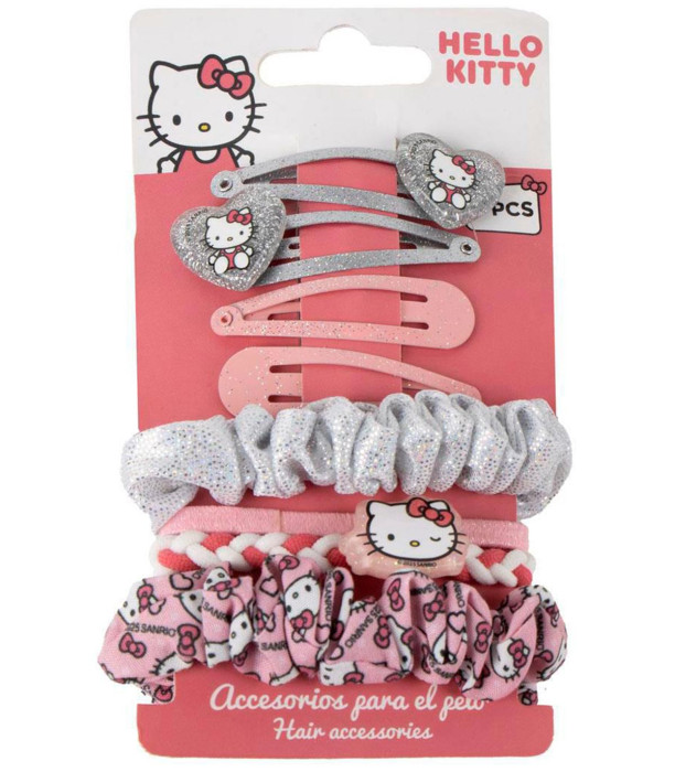 ELASTICS AND HAIR TIES 8 PCS ON CARDBOARD HELLO KITTY