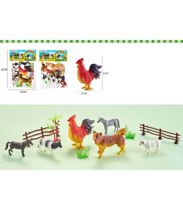 SET OF DOMESTIC ANIMALS FOR PLAY 6 PCS. WITH FENCE IN BAG