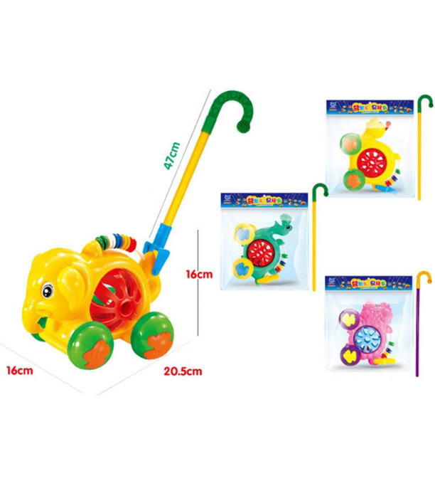PULL-ALONG ANIMALS WITH RATTLE, 3 TYPES