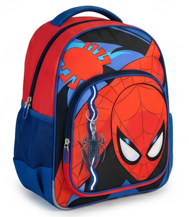 CHILDREN'S SCHOOL BACKPACK SPIDERMAN WITH BADGE