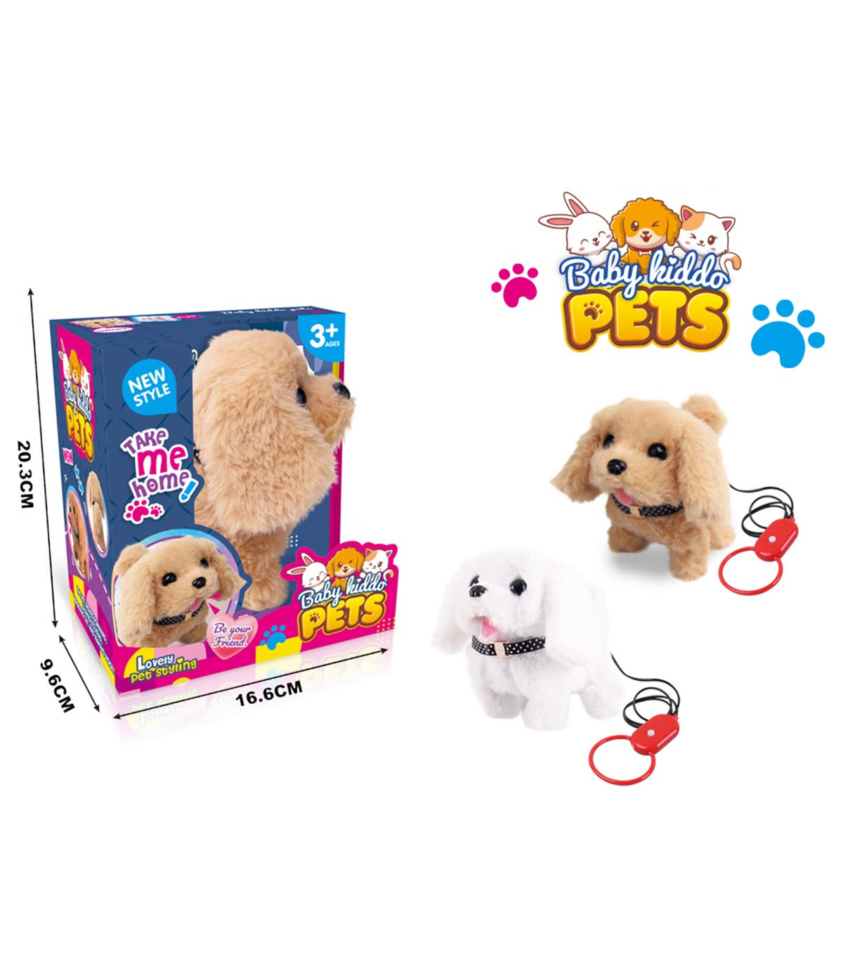 PLUSH DOG WITH A LEASH IN A BOX