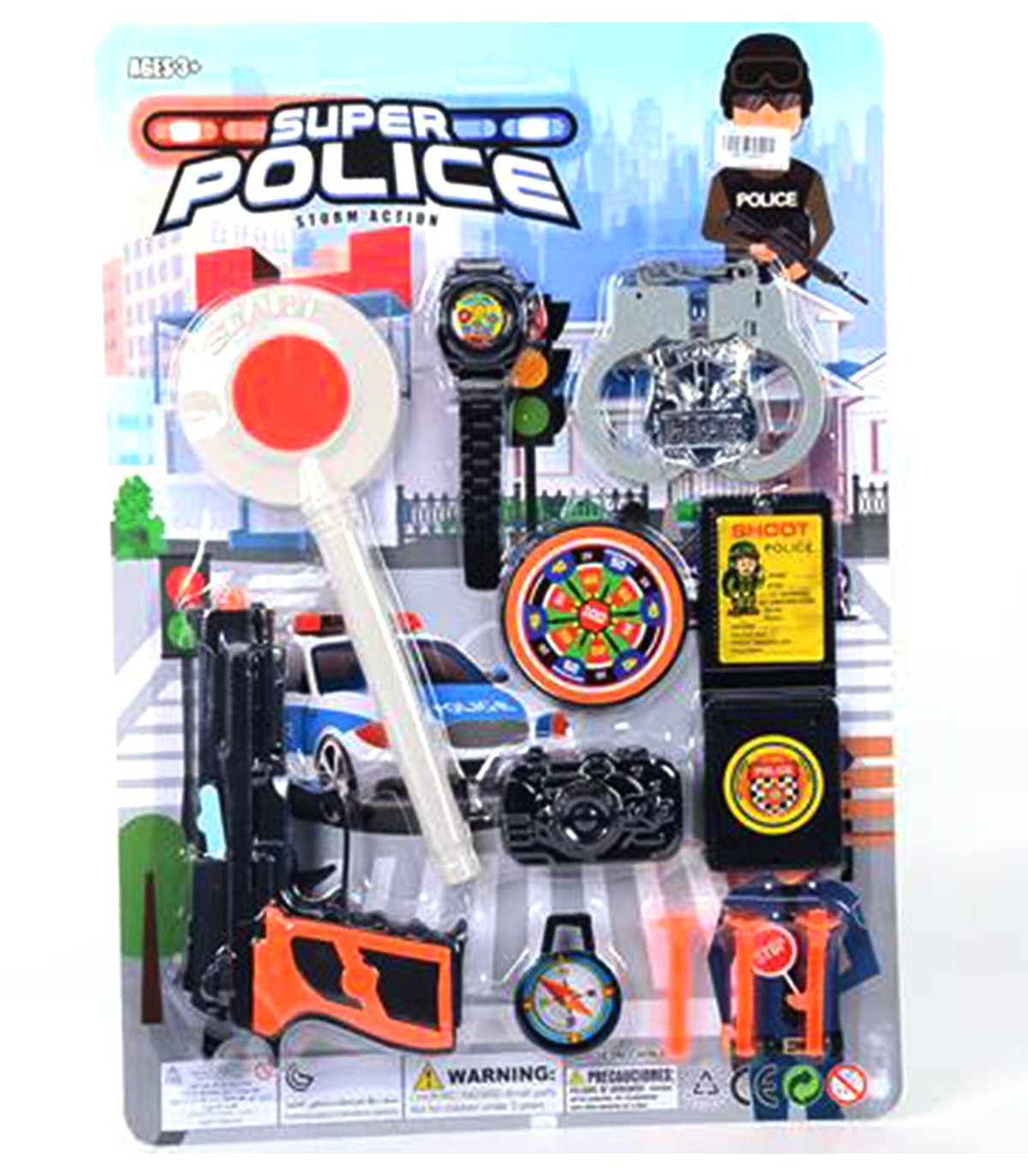 POLICE SET WITH STOP BATON ON CARDBOARD PACKAGE