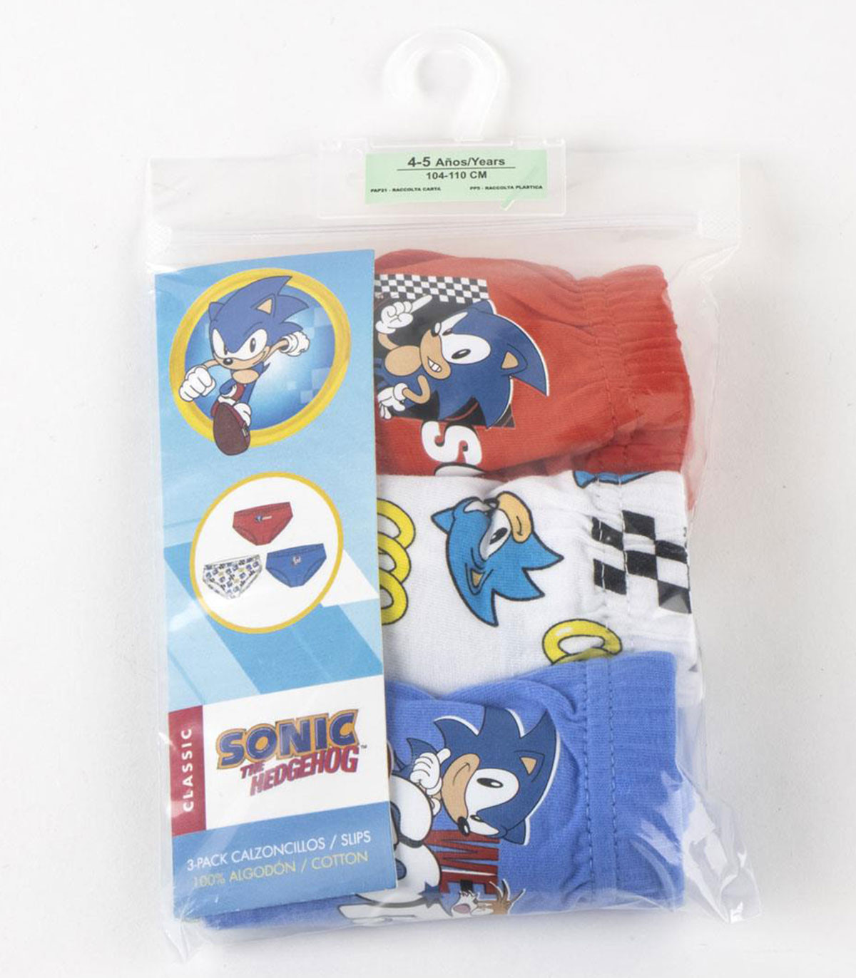 SLIPPERS, 3 PAIRS PER PACK, SONIC, AGES 2-8 YEARS
