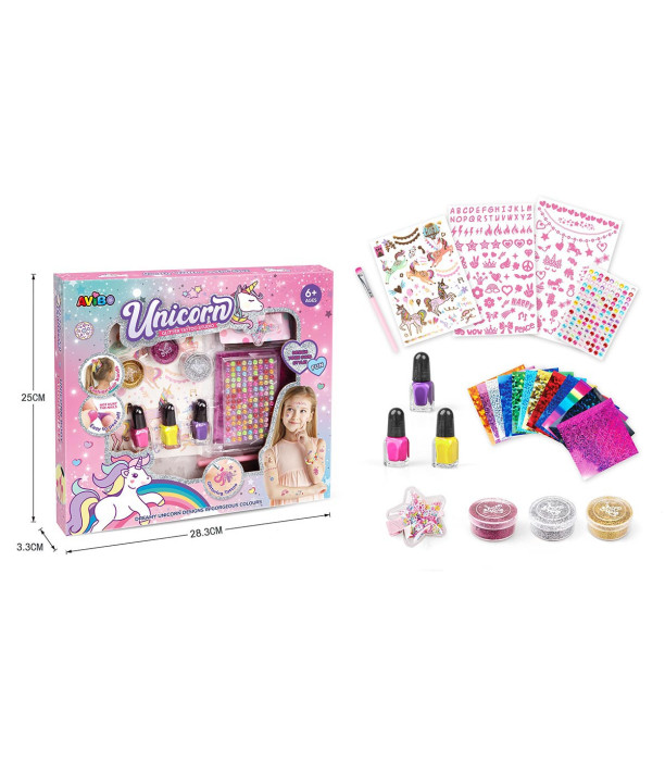 UNICORN GLITTER AND RHINESTONE MANICURE SET