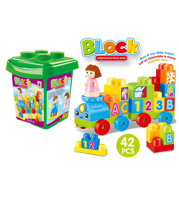 GREEN CONSTRUCTION TRAIN IN A BUCKET, 42 PIECES