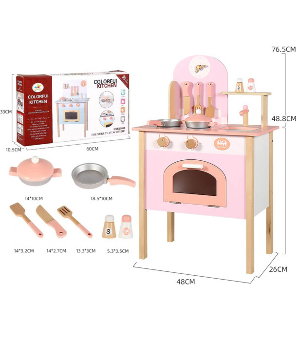 WOODEN KITCHEN WITH UTENSILS 48x26x76 CM IN BOX