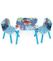 WOODEN TABLE WITH 2 STITCH CHAIRS