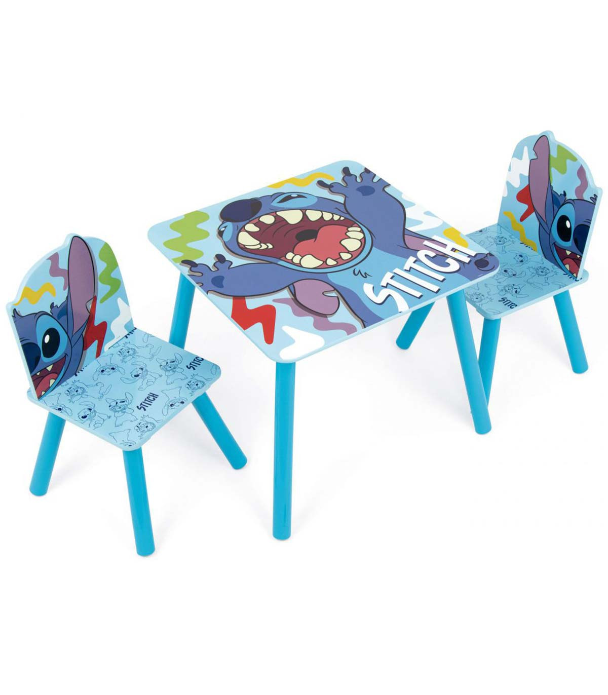 WOODEN TABLE WITH 2 STITCH CHAIRS