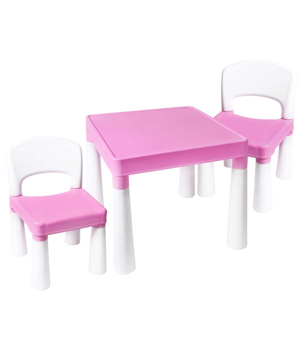 CHILDREN'S TABLE WITH 2 CHAIRS, PINK/WHITE