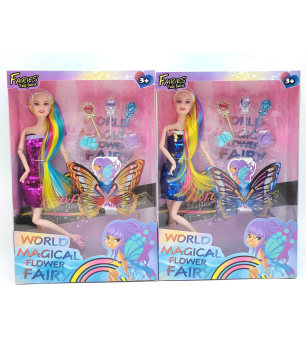 DOLL WITH COLORFUL HAIR AND A BUTTERFLY