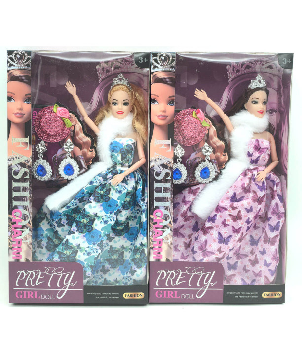 DOLL WITH FLUFFY SCARF, HAT, AND EARRINGS