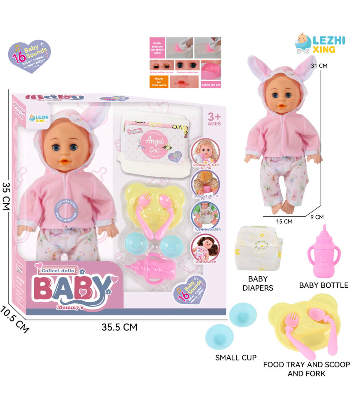 BABY WITH 16 SOUNDS AND DIAPER