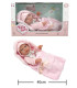 Rubber baby doll with a pink hooded sleeping bag, 40 cm