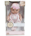 Rubber baby doll with romper and headband, 28 cm