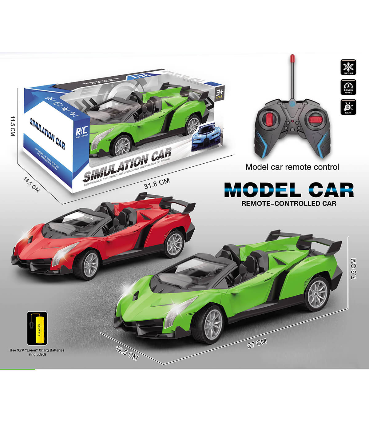 SPORTS CONVERTIBLE REMOTE-CONTROLLED, 4 DIRECTIONS, 2 COLORS