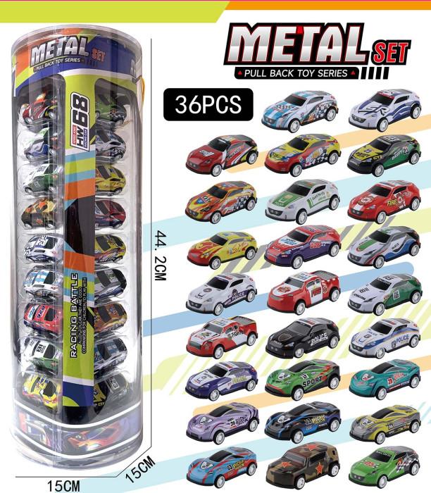 36 METAL CARS IN A TUBE